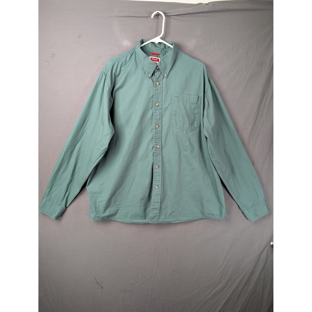 Wrangler Mens XL Long Sleeve Button Down Shirt Teal Green‎ Cotton
